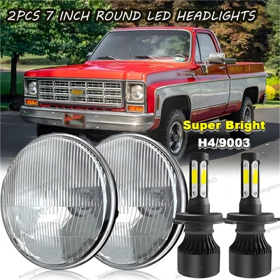 Pair 100W 7" Round LED Headlights Hi/Lo Beam For Chevy C10 K10 K20 K5 1975-1980 - Imagem 1 de 4