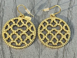 Coach Dangle Drop Signature Logo Disc Earrings Gold Plated - Picture 1 of 11
