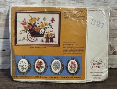 Vintage Creative Circle Flower Cart Kit #0321 Crewel Needlepoint 12”x16” - Image 1 of 4