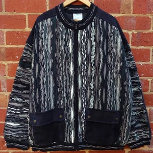 RARE COOGI Mercanised Cotton 3D Knit Suede Sweater Jacket - 2XL - Hip Hop Street - Picture 1 of 8