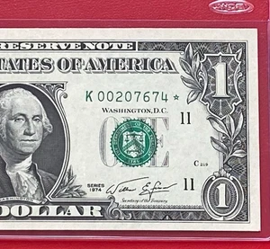 1974 STAR NOTE $1 DOLLAR BILL ( DALLAS K ) UNCIRCULATED - Picture 1 of 3