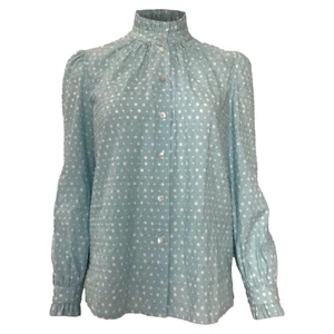 Blusa Marc Jacobs Lunares Suizos Cuello Volantes en Azul Algodón Mujer Lig Talla 0 - Imagen 1 de 9