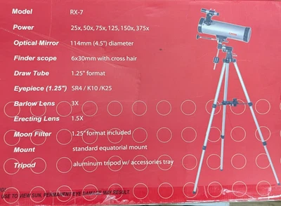 Venture Reflector Telescope Model RX-7 NIB 500mm x 114mm - Image 1 of 4