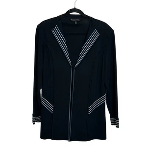 Ming Wang Knit Topper Jacket Size L Black Blue Office Career Professional - Picture 1 of 9