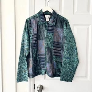 Coldwater Creek Vintage Green Silk Patchwork Boho Quilted Full Zip Jacket XL - Bild 1 von 10