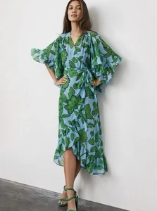 CAbi Derby Ruffle Floral Wrap Flutter Sleeve Dress Size M - Picture 1 of 12