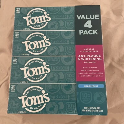 Tom's of Maine 天然不含氟化物薄荷牙膏 155.9 克 (4 包) — 第 1/3 张图片