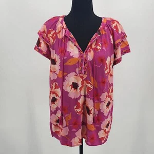 DR2 Women's Short Sleeve V-Neck Peasant Top Multi-Layer Cap Sleeve NWT Size M - Picture 1 of 10