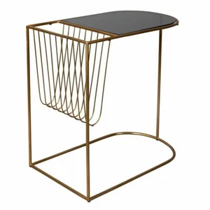 Dutchbone Beistelltisch Eileen Couchtisch schwarz gold Eisen Glas Zeitungshalter - Bild 1 von 8
