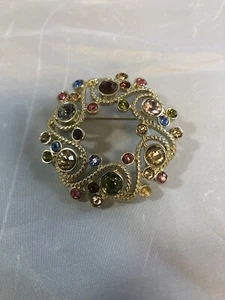 Gold Colored Pin With Multicolored Gems - Picture 1 of 1
