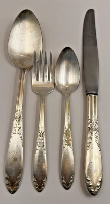 Cubiertos de plata de colección National Silver King Edward 4 piezas tenedor de cuchara para servir Foto 1 de 4