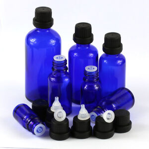 Wholesale 5~100ML Blue Glass Bottle Thick with Cap Dropper Essential Oil Bottles
