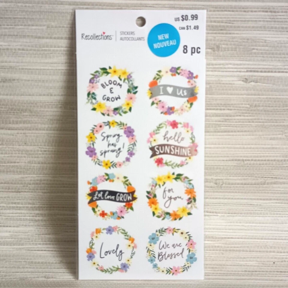 Inspirational Floral Wreaths 8 pieces Silver Foil Accents Recollections Stickers - Image 1 of 1