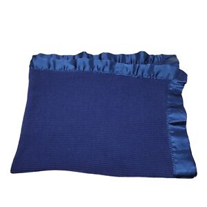 Starting Out Thermal Baby Blanket With Satin Trim Navy Blue 34"x49"