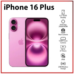 Apple iPhone 16 Plus 5G 8GB+256GB PINK Dual SIM Unlocked iOS Mobile Phone - Picture 1 of 8