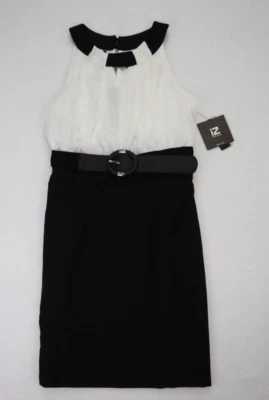 IZ Byer Women's Dress Size 11 Black & White Sheath Sleeveless Belted - Image 1 of 4