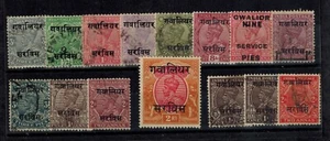 India Gwalior State 1913-1941 KG V SG 051-057, 090, 061||066, 071, 074, 075 GEM - Picture 1 of 1