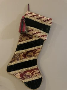 Red Stocking Velvet Fabric Gold Embroidery, Trim Tassels High End Christmas - Picture 1 of 8