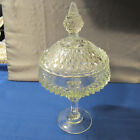 Vintage Clear Glass Pedestal Compote Candy Bowl With Finial Lid 12" Tall X 6"