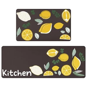 Bright Yellow Lemon Kitchen Mats Non-Slip Washable 17x47in + 17x29in 2PC Set - Picture 1 of 6