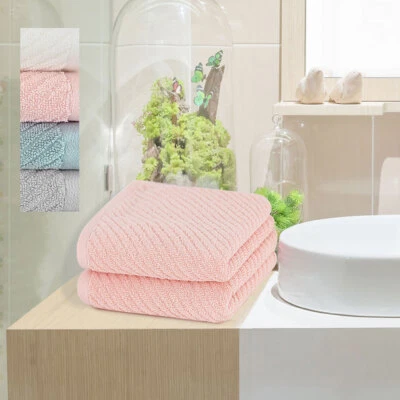 Toallas de mano de lujo 100 % algodón acanalado 2 piezas toallas faciales de secado absorbentes Foto 1 de 4