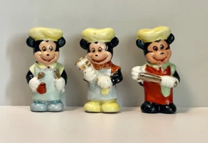 Vintage Mickey Mouse Figure x 3 Pottery Disney 1950s Baker Chef Japan Painted 3" - Foto 1 di 18