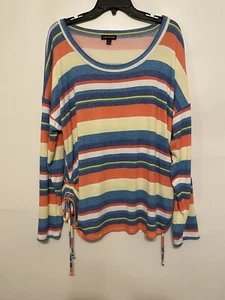 Lane Bryant Top Womens 18 20 Multicolored Stripe Soft Ruched Sides Long Sleeves - Picture 1 of 9