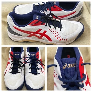 ASICS Men's GEL-CHALLENGER  Tennis Shoes 1041A045 Size 12.5 EU47 White Red Blue - Picture 1 of 16