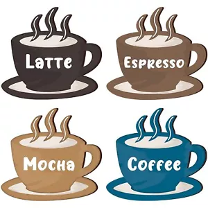 4 Pezzi Caffè Legno Wall Art Decor Legno Tazza Caffè Insegne Espresso, Latte - Foto 1 di 7