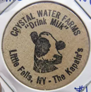 Vintage Crystal Water Farms Little Falls, NY Wooden Nickel - #1 New York Token - Picture 1 of 2