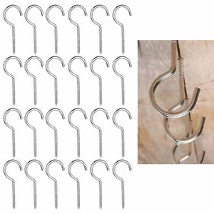 24 Pc Large Steel Hooks Screw Eye Utility Ceiling Wall Hanging Heavy Duty 3-1/2" - Picture 1 of 1