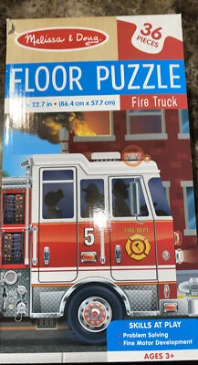 Nuevo en caja Melissa & Doug "CAMIÓN DE BOMBEROS" 36 piezas PUZZLE DE PISO, Edades 3+ ~ Grande 34" x 22.7" Foto 1 de 3