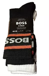 NUEVO CON ETIQUETAS BOSS Paquete de 3 Calcetines de Algodón para Hombre Hechos en Italia Negro Blanco Talla 7-13 - Imagen 1 de 4