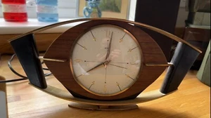 Metamec Atomic Eye Electric Mantle Clock Brass Teak Retro 1950s 1960s - Picture 1 of 7