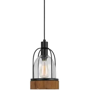 CAL Lighting & Accessories FX-3584-1P Beacon Pendant Black and Wood - Picture 1 of 2