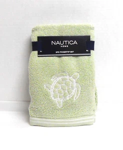 Nautical 2 Fingertip Sage Green Towels Captains Turtle - Picture 1 of 3