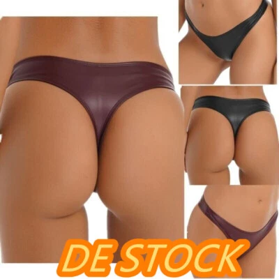 DE Damen Wetlook Kunstleder String Tanga Slips Low Waist Short Dessous Clubwear  - Bild 1 von 4