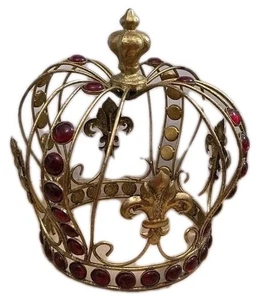 Vintage Crown Metal Glass Red Ruby, Gold Sculpture Welded 8"×11" Solid - Picture 1 of 13