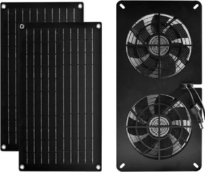 20W Solar Powered Dual Exhaust Fan for Chicken Coops Greenhouses Sheds Pet House - Picture 1 of 2