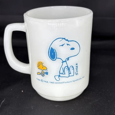VTG 1965 Fire King Snoopy And Woodstock Mug I'm Not Worth A Thing Before Coffee - Image 1 of 4