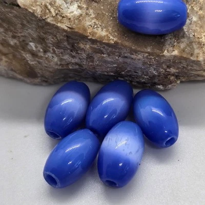 1990's Vintage Chatoyance Cat's Eye Blue Glass Beads - Lot of 9 - Image 1 of 4