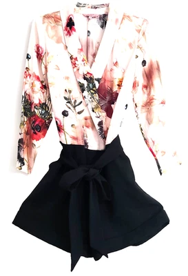 Женский комбинезон TED BAKER размер 2 цветочный многоцветный верх однотонный черный низ - Изображение 1 из 4