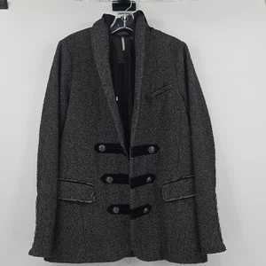 Free People Distresse Blazer mit Kapuze Military Tweed schwarz-grau Damen Gr. M - Bild 1 von 9