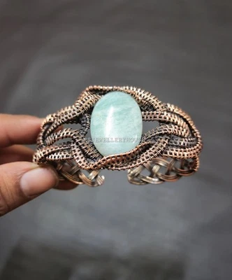 Brazalete Brazalete Brazalete Ajustable Amazonita Cobre Envuelto en Alambre Joyería Foto 1 de 4