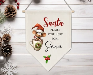 Personalised Novelty Mouse Christmas Eve 'Santa Please Stop Here' Flag Sign - Picture 1 of 2