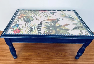 Vintage Hardwood Upcycled Small Coffee Table Hand Painted Unique OOAK!! - Image 1 of 4