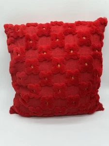 NEW Handmade Red Floral Plush Velour Throw Pillow 17” - Picture 1 of 6