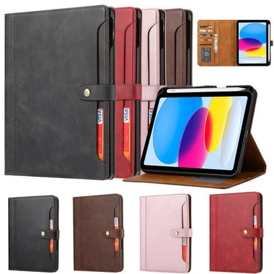 Leather Smart Stand Case for iPad 7th/8th/9th/10th/11th Gen W/Card Slots/Pockets - Image 1 of 4