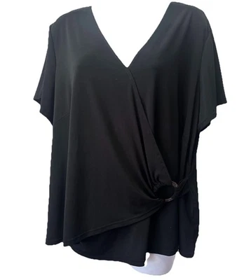 Blusa Studio 1 Top Feminina 20WP Preta Vestida Carreira Elástica Top Anel Detalhe Drapeado - Imagem 1 de 4