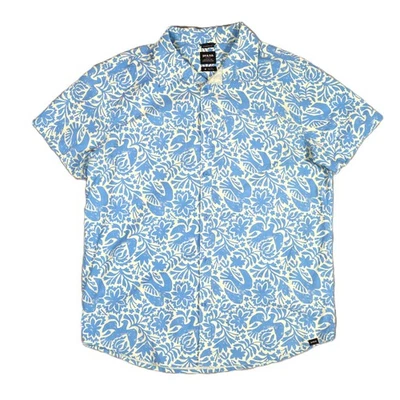 prAna Broderick Otomi Floral Blue Shirt Men’s M Short Sleeve Button Up Casual - Image 1 of 4